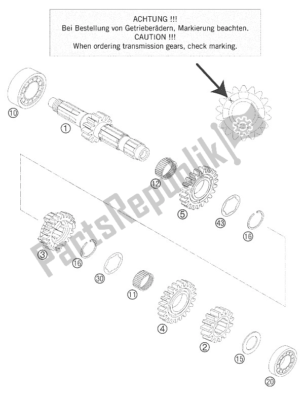 All parts for the Transmission I - Main Shaft of the KTM 250 SX Europe 2005