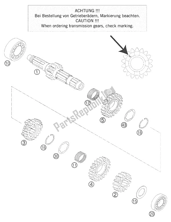 All parts for the Transmission I - Main Shaft of the KTM 300 MXC USA 2005