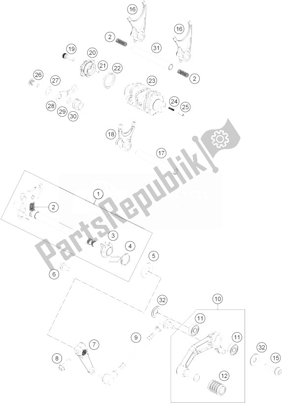 All parts for the Shifting Mechanism of the KTM 390 Duke Black ABS CKD Malaysia 2014