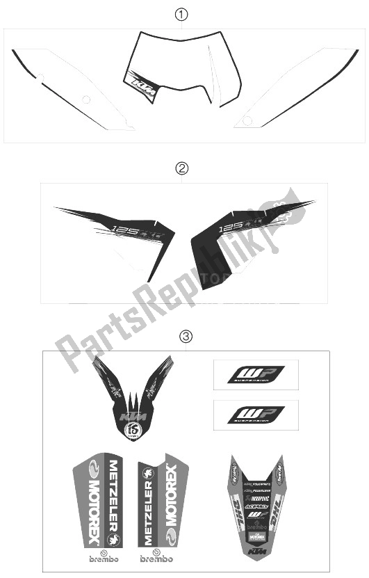 All parts for the Decal of the KTM 125 EXC Europe 2010