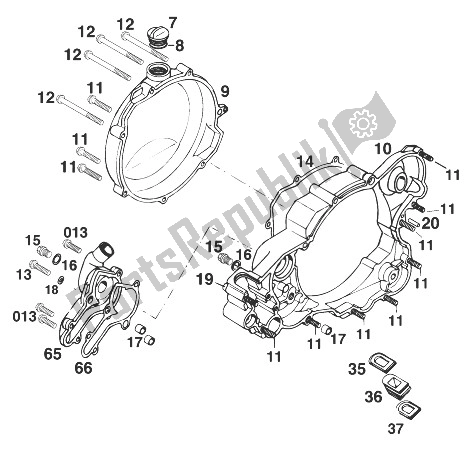 All parts for the Clutch Cover 250/300/380'98 of the KTM 250 EGS 11 KW Europe 1999