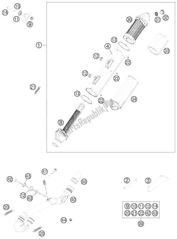 All parts for the Exhaust System of the KTM 450 EXC Europe 2012