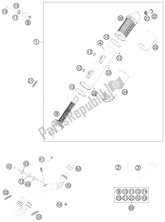 Tutte le parti per il Impianto Di Scarico del KTM 450 EXC SIX Days Europe 2012