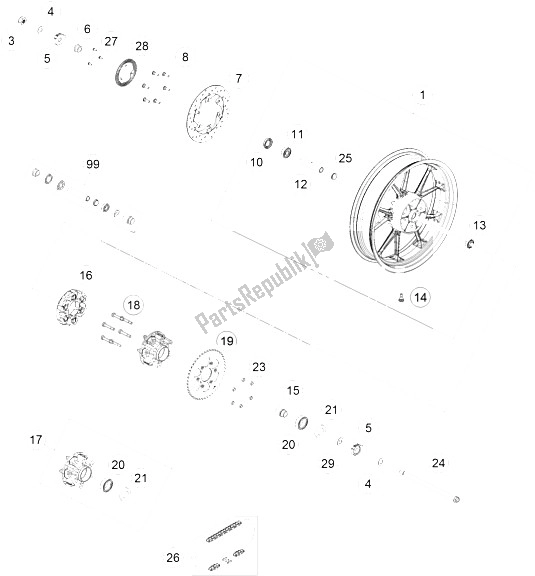 All parts for the Rear Wheel of the KTM 390 Duke BL ABS CKD 15 Thailand 2015