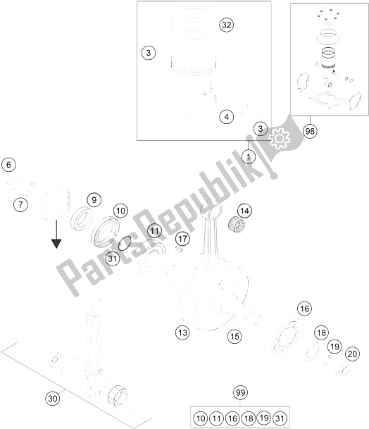 All parts for the Crankshaft, Piston of the KTM 250 XC Europe USA 2016