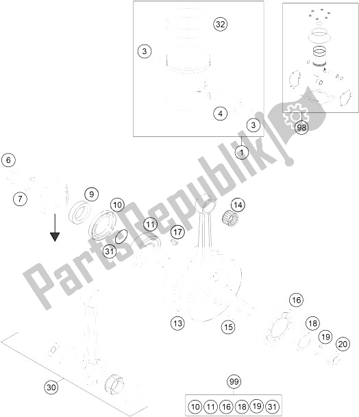 Todas las partes para Cigüeñal, Pistón de KTM 300 EXC Australia 2016