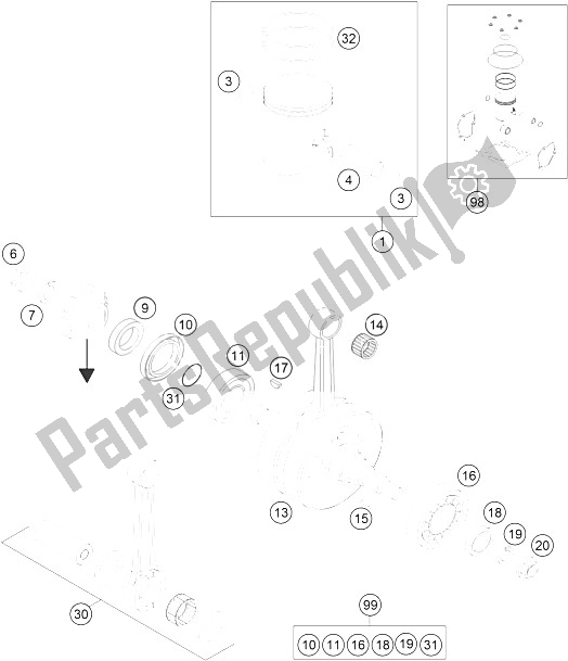 All parts for the Crankshaft, Piston of the KTM 300 XC W SIX Days USA 2016