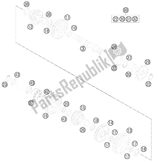 Toutes les pièces pour le Transmission Ii - Arbre Intermédiaire du KTM 85 SX 17 14 Europe 2015