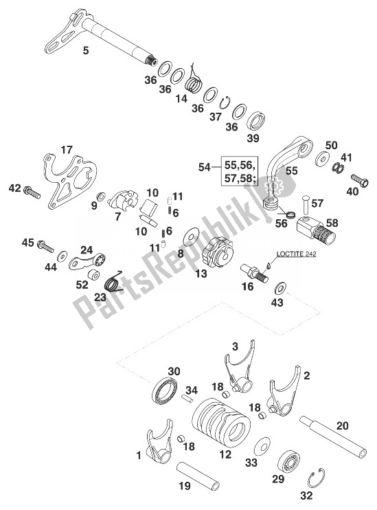 All parts for the Gear Change Mechanism 125/200 '99 of the KTM 125 SX 99 USA 1999