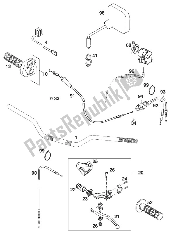 Toutes les pièces pour le Guidon - Contrôle Euro 125 '96 du KTM 125 LC2 100 Schweiz Europe 1996