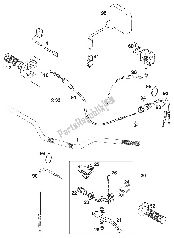 Todas las partes para Manillar - Controles Euro 125 '96 de KTM 125 LC2 80 Orange BRD Europe 1996