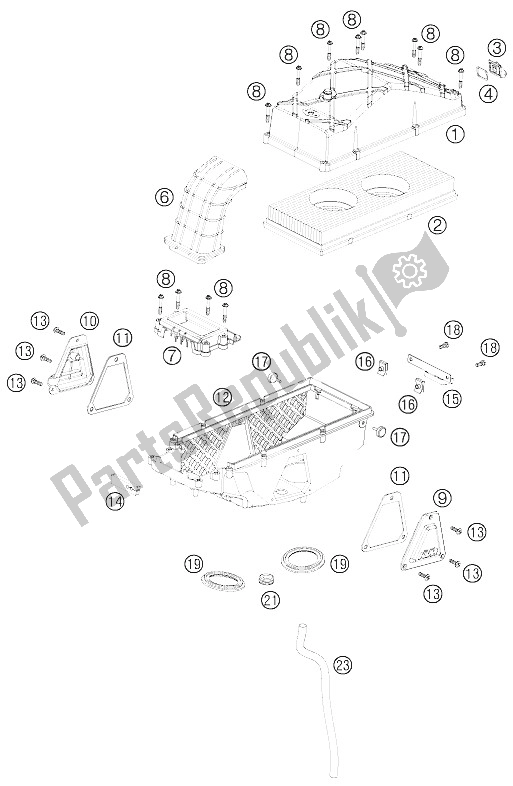 All parts for the Air Filter of the KTM 990 Adventure Orange ABS Australia United Kingdom 2008