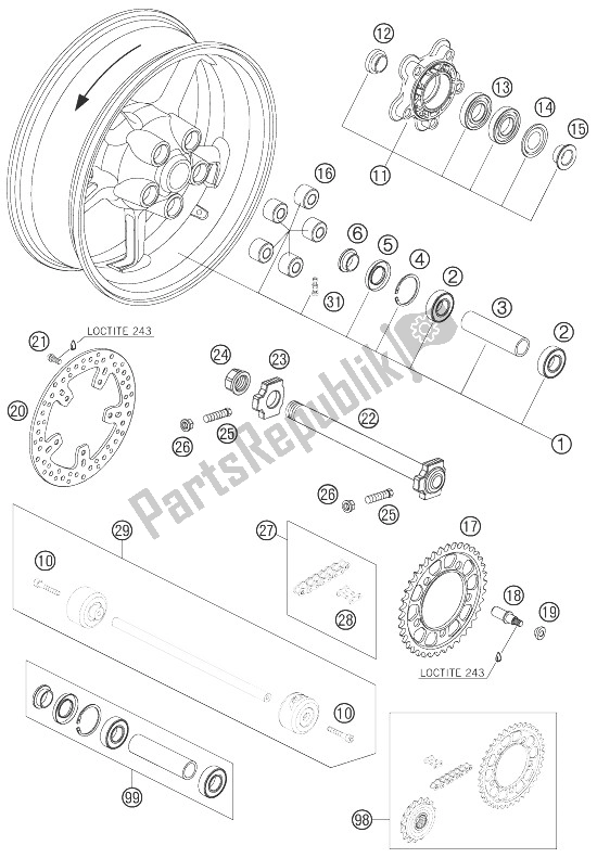 Todas as partes de Roda Traseira do KTM 990 Super Duke R Europe 2007