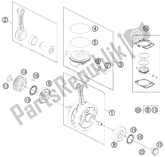 Todas las partes para Cigüeñal, Pistón de KTM 500 EXC Europe 2012