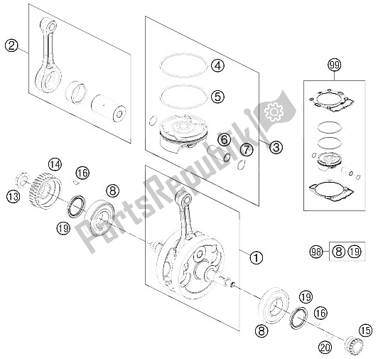 All parts for the Crankshaft, Piston of the KTM 500 EXC SIX Days Europe 2012