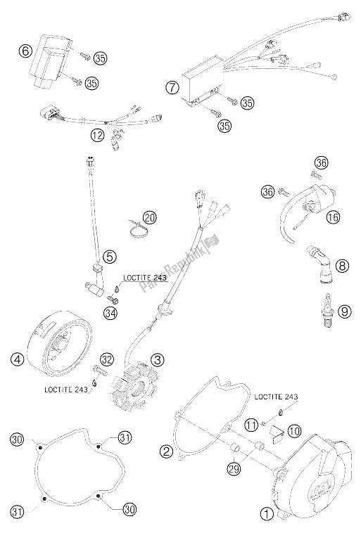 Todas las partes para Sistema De Encendido 250 Exc, 400-525 Ex de KTM 450 EXC Racing Europe 2005