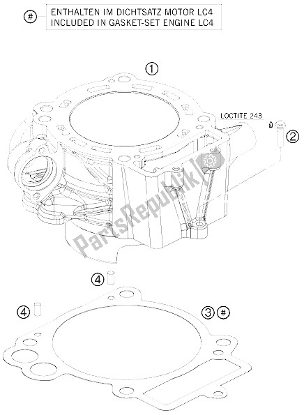 All parts for the Cylinder of the KTM 690 Duke Black USA 2009