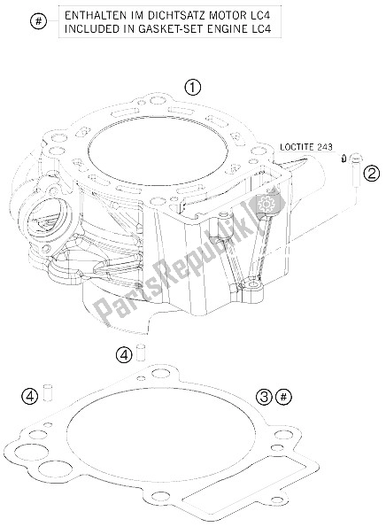 All parts for the Cylinder of the KTM 690 Enduro R 09 Europe 2009