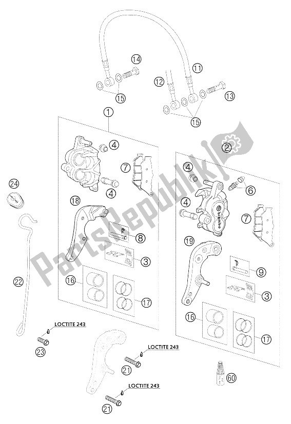 All parts for the Brake Caliper Front of the KTM 640 LC4 Adventure Europe 2006