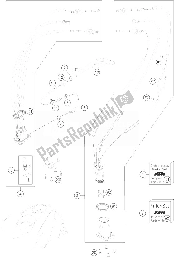 All parts for the Fuel Pump of the KTM 690 Duke Black ABS CKD Malaysia 2013