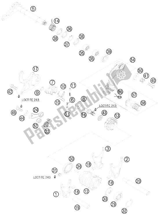 Toutes les pièces pour le Mécanisme De Changement du KTM 200 EXC Europe 2008