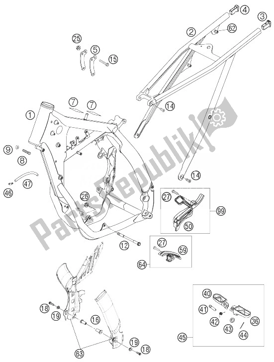 Alle onderdelen voor de Frame, Subframe van de KTM 250 SXS F Europe 2007