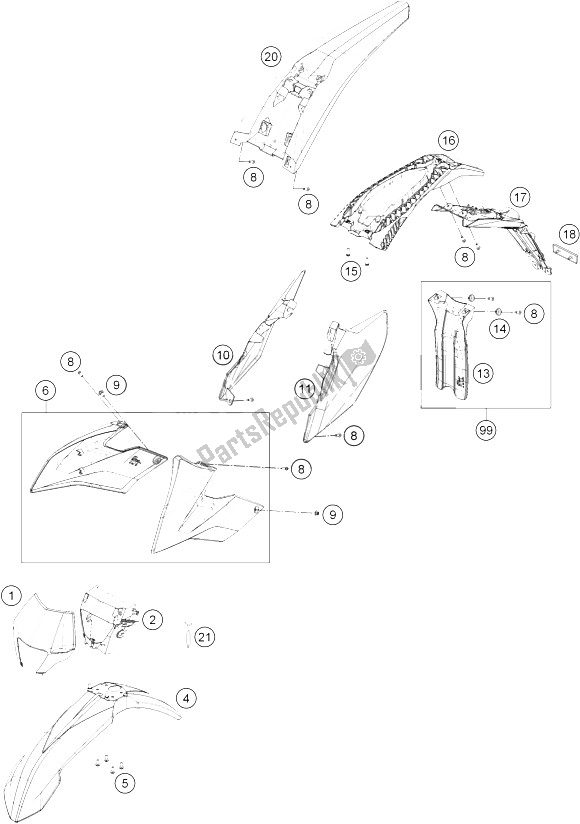 All parts for the Mask, Fender of the KTM Freeride 250 R Europe 2016