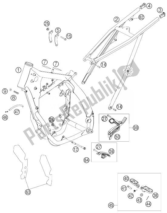 All parts for the Frame, Sub Frame of the KTM 250 SX F Europe 2007