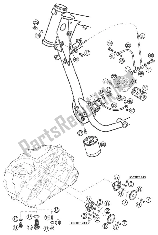 All parts for the Lubrication System 640 Lc4 200 of the KTM 640 LC4 E Stahlblau Europe 2002