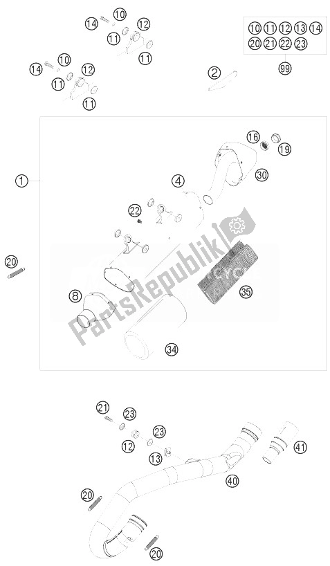Todas as partes de Sistema De Exaustão do KTM 530 EXC Europe 2010