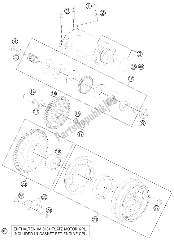 All parts for the Electric Starter of the KTM 1190 RC8 R Black USA 2012