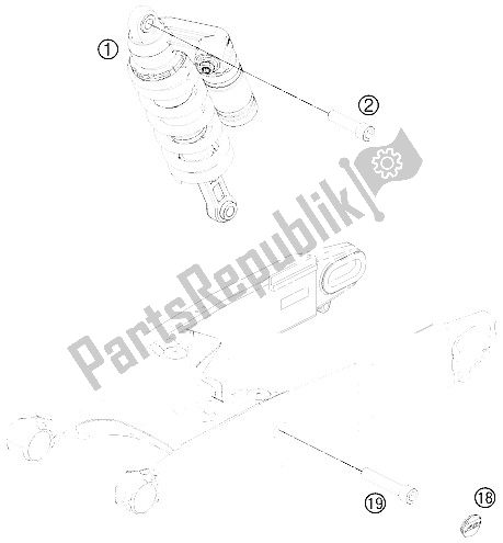 All parts for the Monoshock of the KTM 990 Superm T Orange ABS Australia United Kingdom 2011