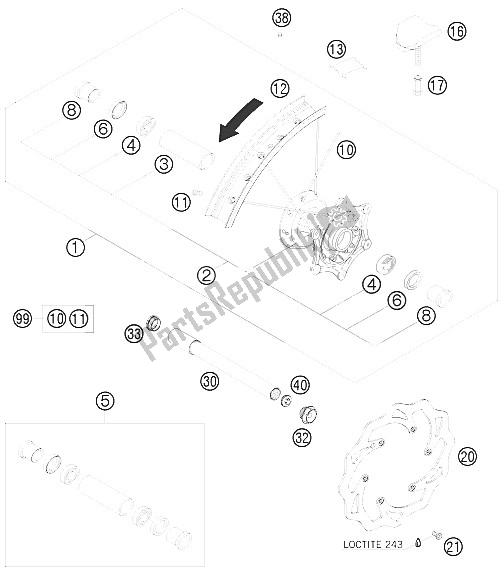 All parts for the Front Wheel of the KTM 250 SX Europe 2009