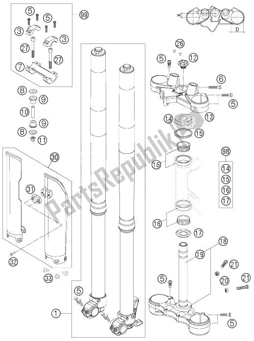 Tutte le parti per il Forcella Telescopica del KTM 950 Superenduro R Europe 2007