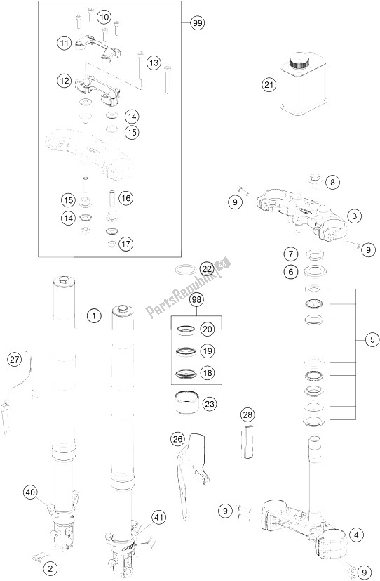 All parts for the Front Fork, Triple Clamp of the KTM 200 Duke OR W O ABS B D 15 Asia 2015