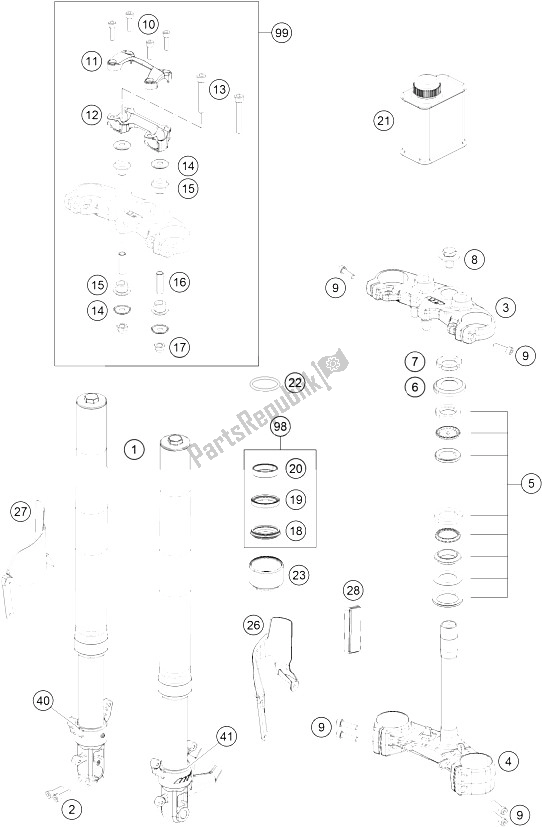 Todas las partes para Horquilla Delantera, Triple Abrazadera de KTM 200 Duke OR W O ABS CKD 16 Argentina 2016