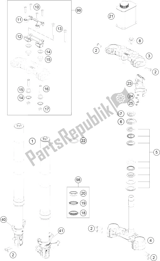 Tutte le parti per il Pinza Tripla, Forcella Anteriore del KTM 125 Duke Orange ABS B D 16 Europe 2016