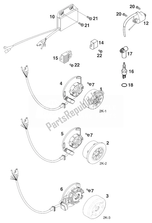 All parts for the Ignition System Kokusan 2k-1/2k2/2k of the KTM 125 SX 99 Europe 1999