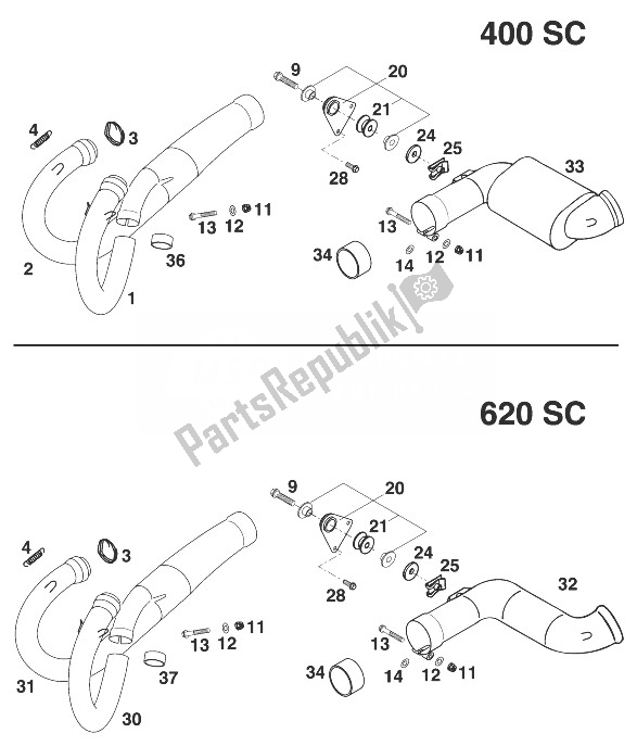 All parts for the Pipe Exhaust, Collector. Sc '99 of the KTM 400 SUP Comp 20 KW Europe 1999