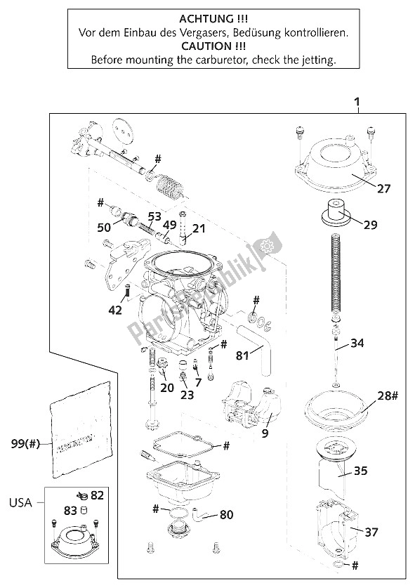 Tutte le parti per il Carburatore del KTM 640 Duke II Europe 2000