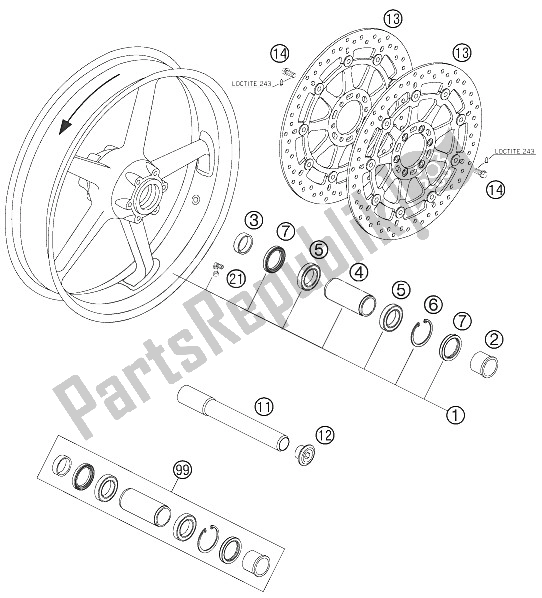 Toutes les pièces pour le Roue Avant du KTM 990 Superduke Black Australia United Kingdom 2005