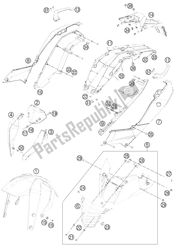 Todas las partes para Máscara, Defensas de KTM 125 Duke Europe 8003K4 2011