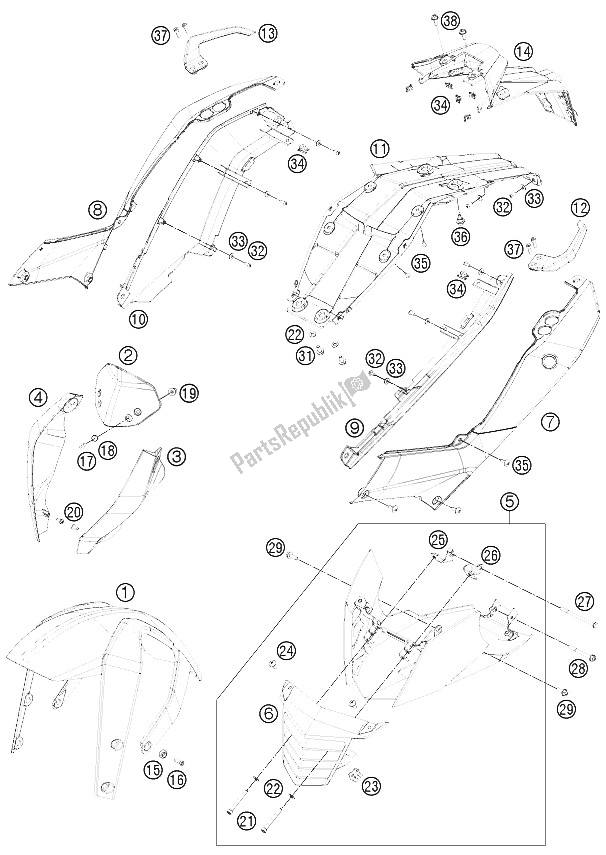 Todas las partes para Máscara, Defensas de KTM 125 Duke Europe 8026K4 2011