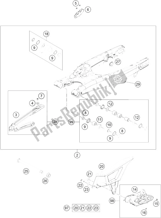 All parts for the Swingarm of the KTM 450 EXC Europe 2015