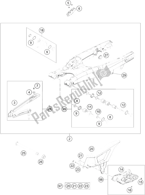 All parts for the Swingarm of the KTM 450 EXC Europe 2016