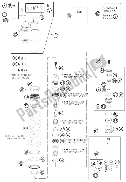 Todas las partes para Amortiguador Desmontado de KTM 250 XC Europe USA 2011