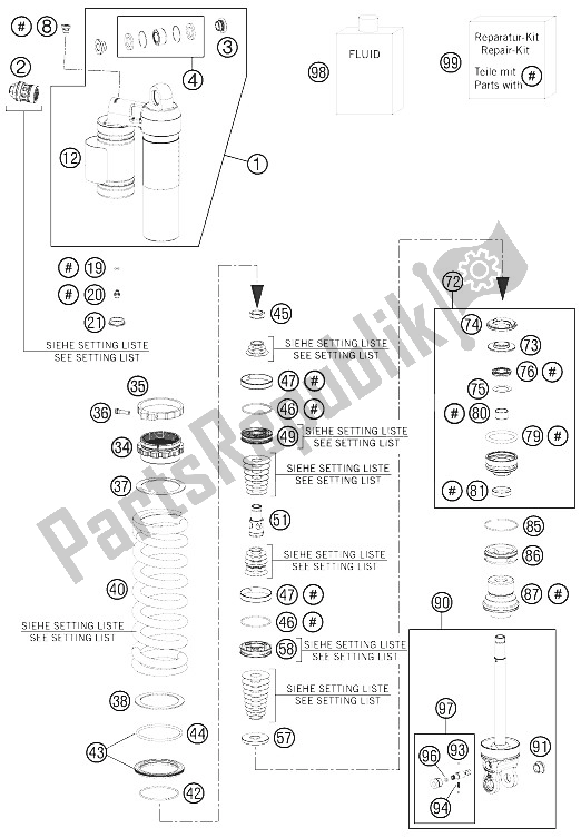 Tutte le parti per il Ammortizzatore Smontato del KTM 300 XC Europe USA 2011