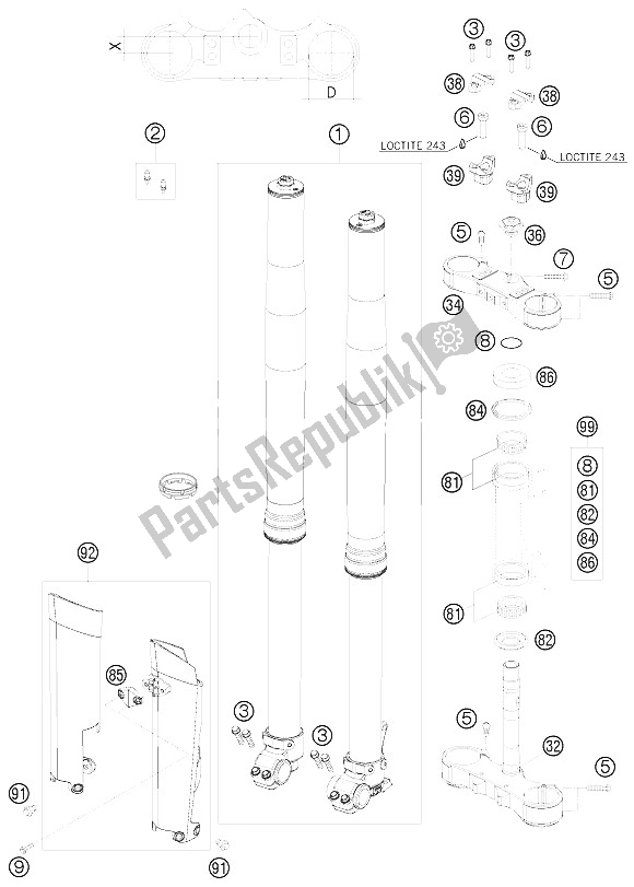 All parts for the Front Fork, Triple Clamp of the KTM 300 EXC E SIX Days Europe 2011