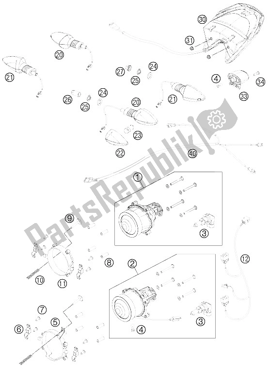 Toutes les pièces pour le Système D'éclairage du KTM 690 Duke R Australia United Kingdom 2011