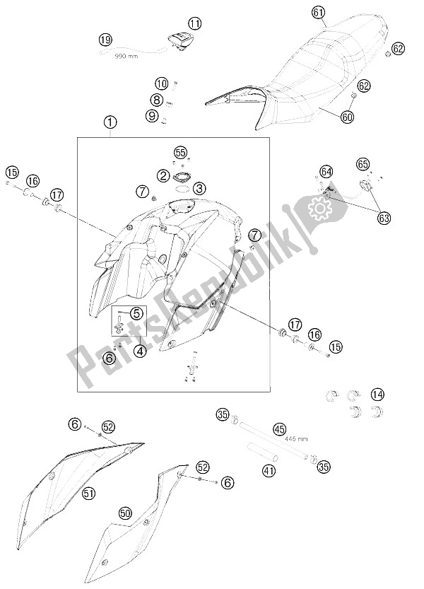 All parts for the Tank, Seat, Cover of the KTM 990 Superm T Black ABS Europe 2012